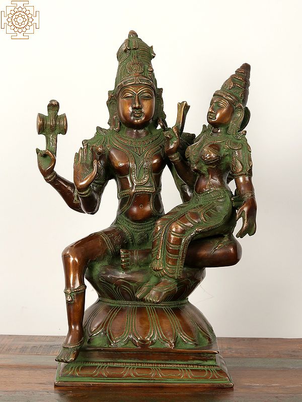 15" Shiva With His Wife, Parvati, By His Side In Brass | Handmade | Made In India