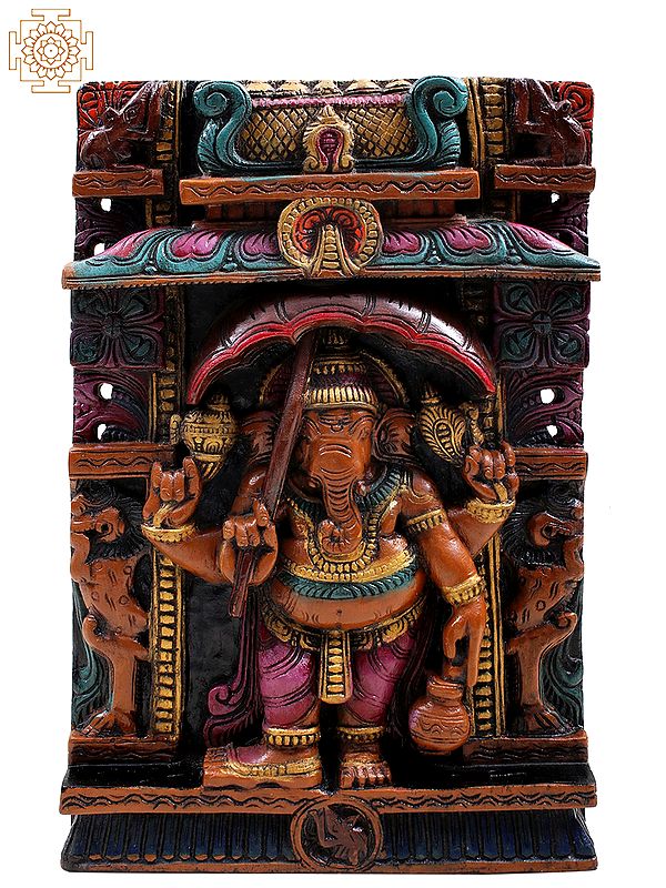 18" Wooden Lord Ganesha Wall Hanging
