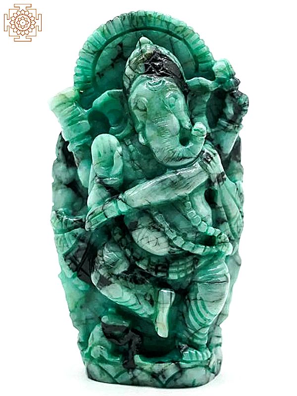4" Small Emerald Dancing Ganesha Statue