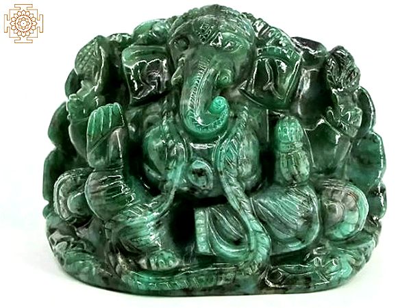 4" Small Emerald Blessing Ganesha Statue