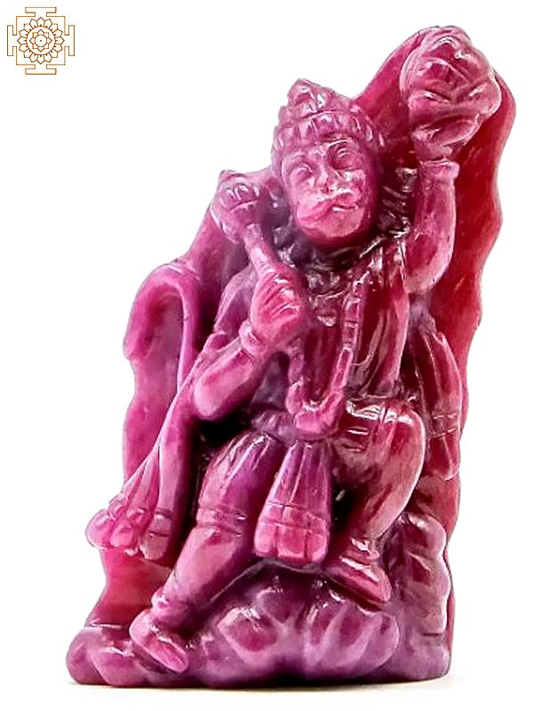 2" Small Ruby Lord Hanuman Statue Lifting Sanjeevani Mountain