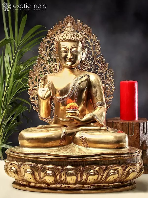 24" Brass Gautam Buddha Sculpture - Elegant Spiritual Art for Home & Office Décor