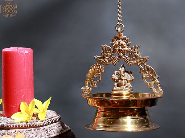 9" Brass Lord Ganesha Hanging Diya
