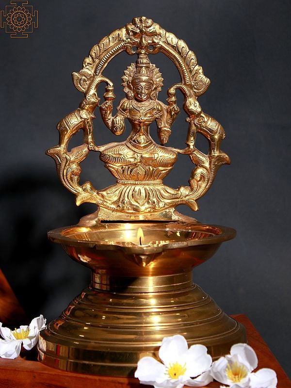 10" Brass Gaja Lakshmi Lamp