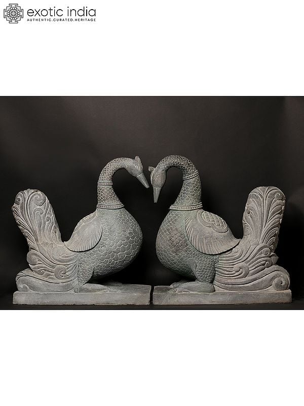 27" Pair of Swans Figurine in Granite (Made in South India)