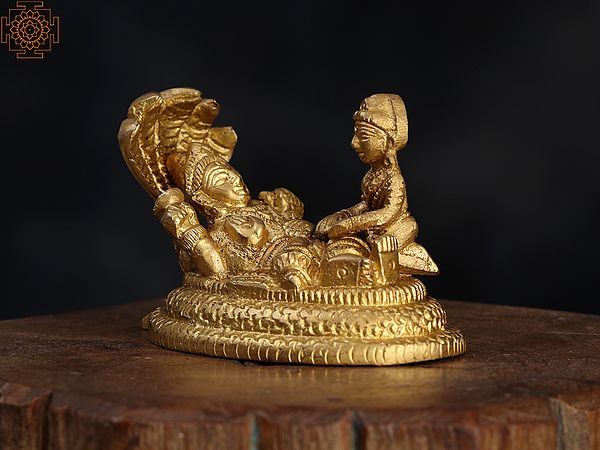 3" Small Shri Vishnu Lakshmiji on Sheshnag In Brass