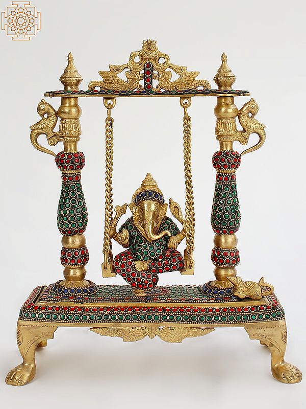 13" Lord Ganesha on a Swing In Brass
