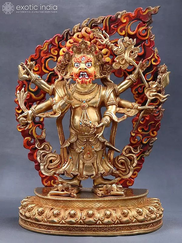 Superfine Six-Armed White Mahakala Copper Statue - Made in Nepal