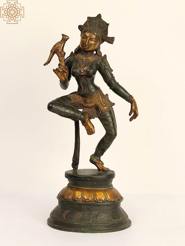 16" Brass Dancing Apsara With A Parrot
