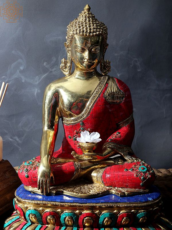 20" The Radiant Buddha, Seated on Double Lotus (Tibetan Buddhist) In Brass | Handmade | Made In India
