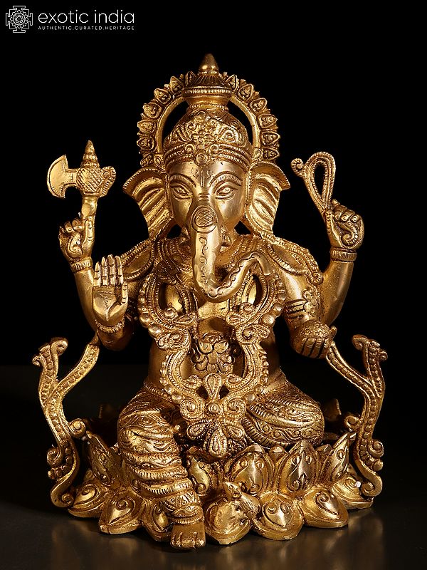 8" Kamalasana Ganesha In Brass | Handmade | Made In India