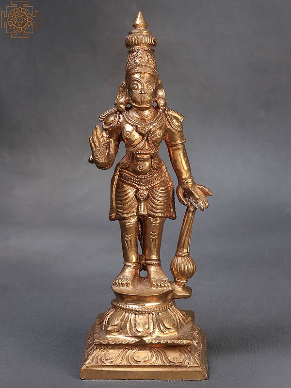 6" Small Ashirwad Anjaneya (Lord Hanuman) | Handmade | Madhuchista Vidhana (Lost-Wax) | Panchaloha Bronze from Swamimalai