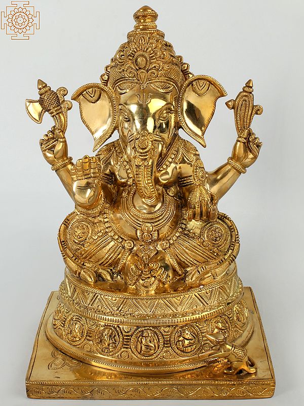 13" Blessing Ganesha Fine Quality Handmade Brass Statue | Made In India