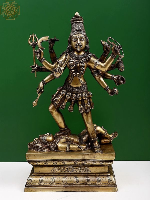 24" Ashtabhujadhari Kali in Her Iconic Posture In Brass
