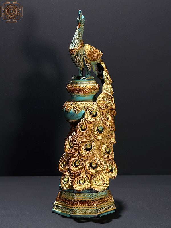20" Decorative Brass Peacock Showpiece