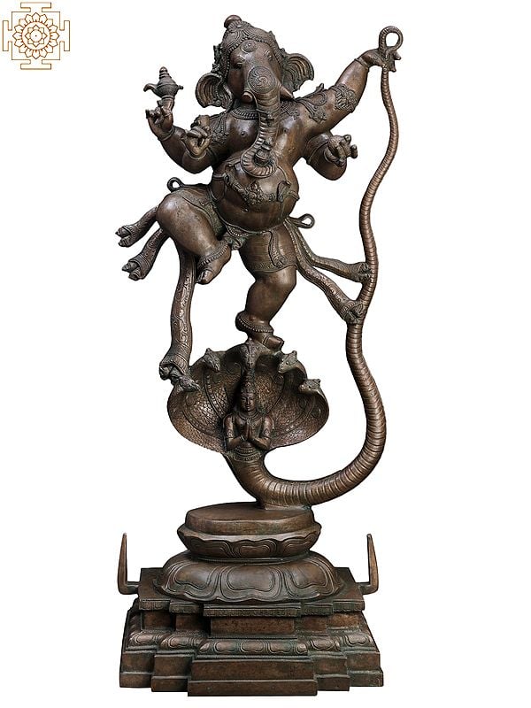 39" Single-Tusked Lord Ganesha With Serpent | Handmade | Madhuchista Vidhana (Lost-Wax) | Panchaloha Bronze