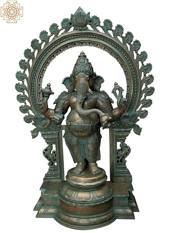 30" Standing Ekdanta Ganesha with Prabhavali | Handmade | Madhuchista Vidhana (Lost-Wax) | Panchaloha Bronze