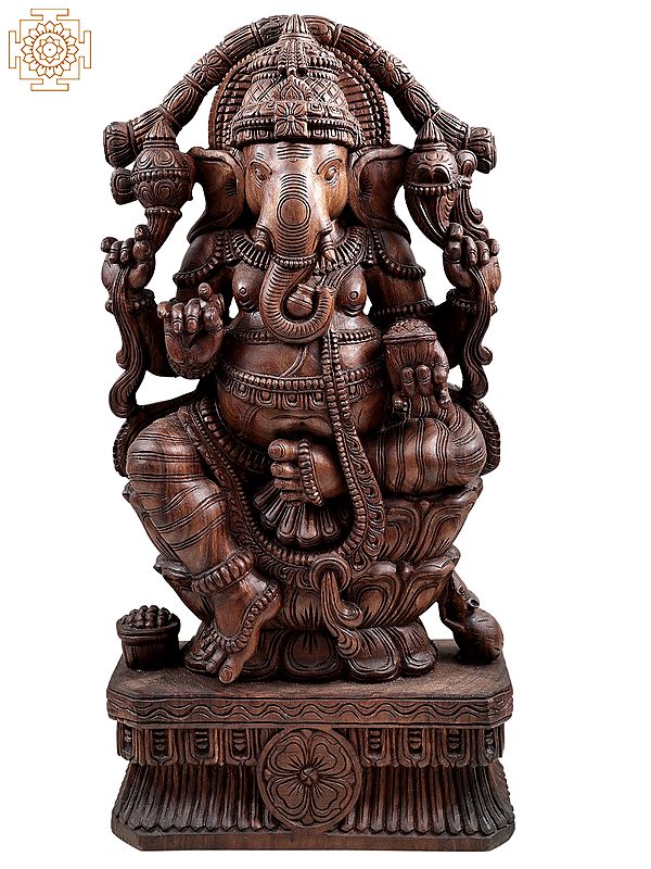 36" Wooden South Indian Ganesha | Handmade