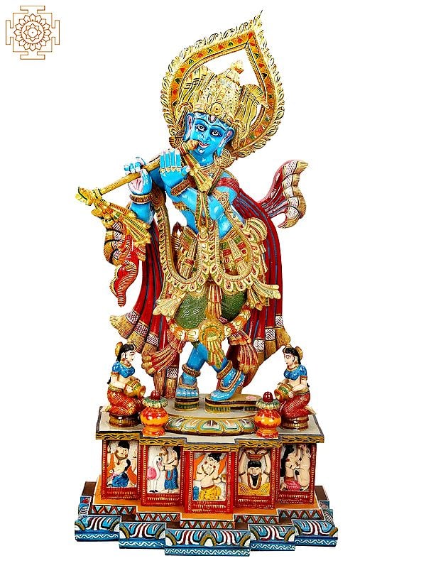 62" Large Wooden Krishna | Handmade
