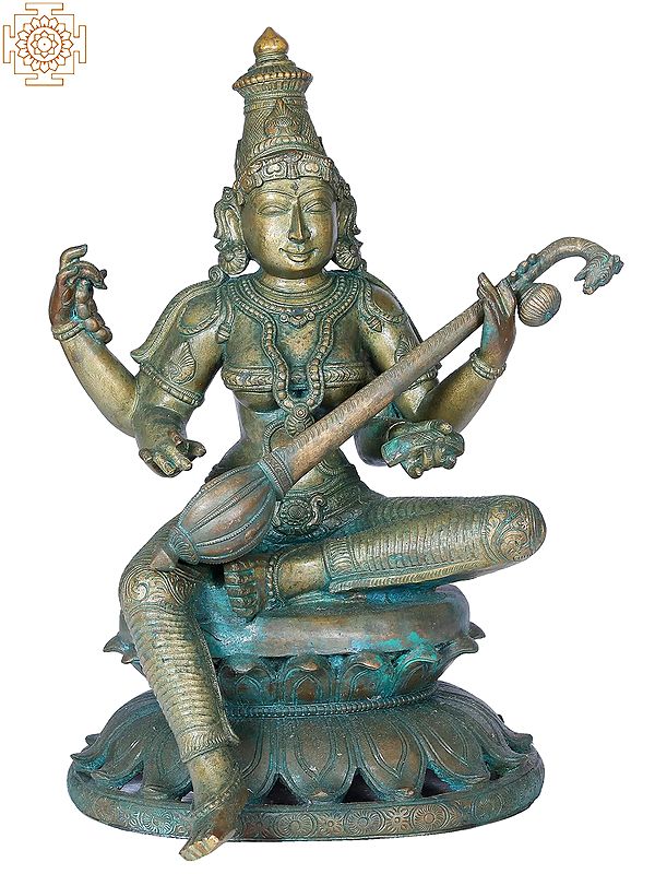 18" Devi Saraswati Statue | Handmade | Madhuchista Vidhana (Lost-Wax) | Panchaloha Bronze from Swamimalai