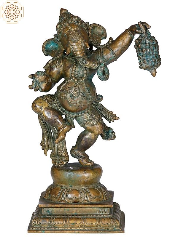 14" Lord Ganesha Holding Bananas | Handmade | Madhuchista Vidhana (Lost-Wax) | Panchaloha Bronze from Swamimalai
