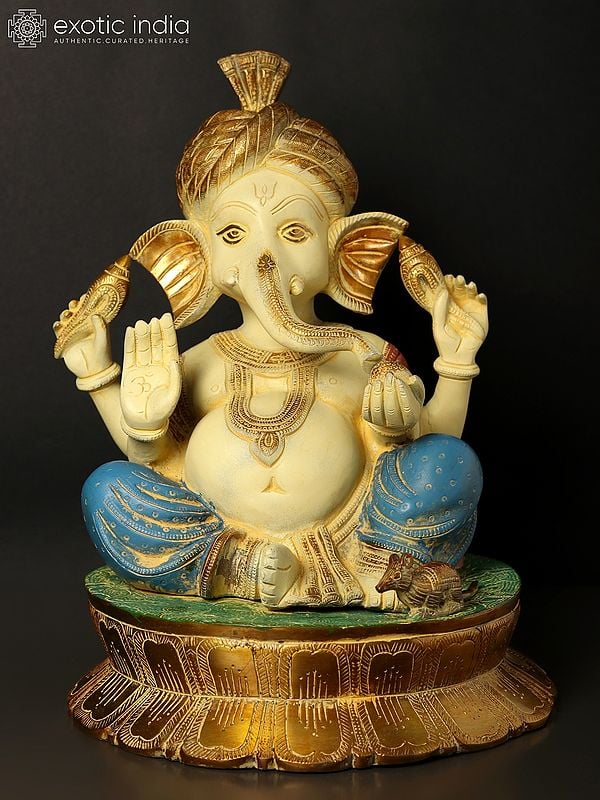 13" Turbaned (Pagdi) Ganesha Brass Statue