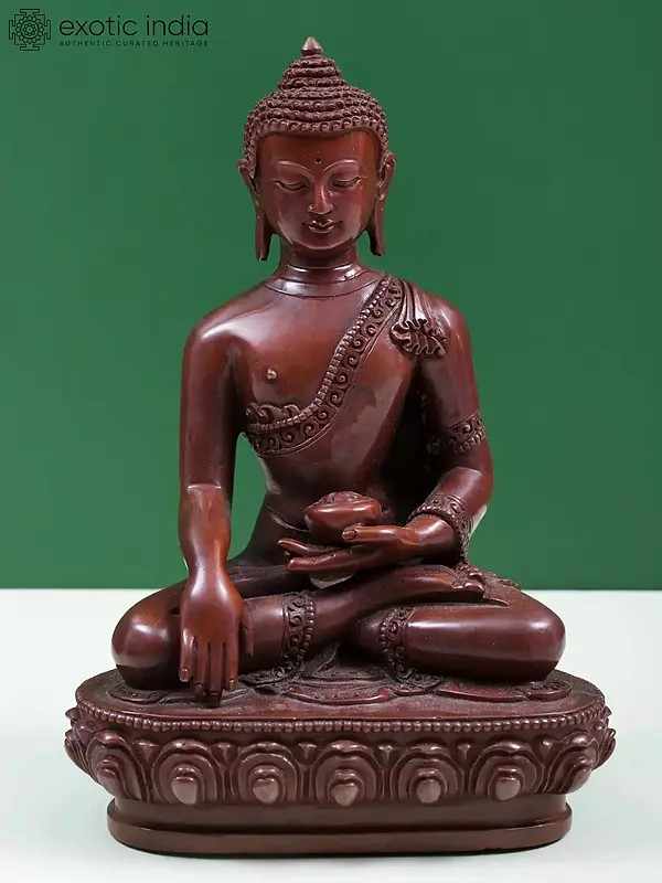 7" Copper Gautam Buddha Figurine in Bhumisparsha Mudra