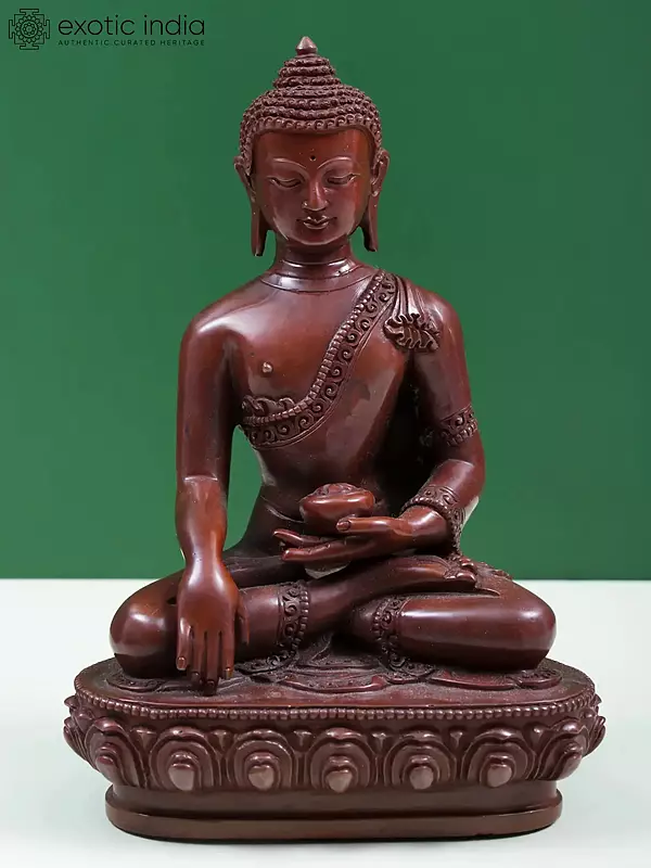 Serene Gautam Buddha Statue in Bhumisparsha Mudra - 7" Copper