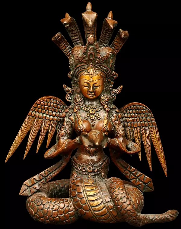 8" Naga Kanya Statue (The Snake Woman) in Brass | Handcrafted in India