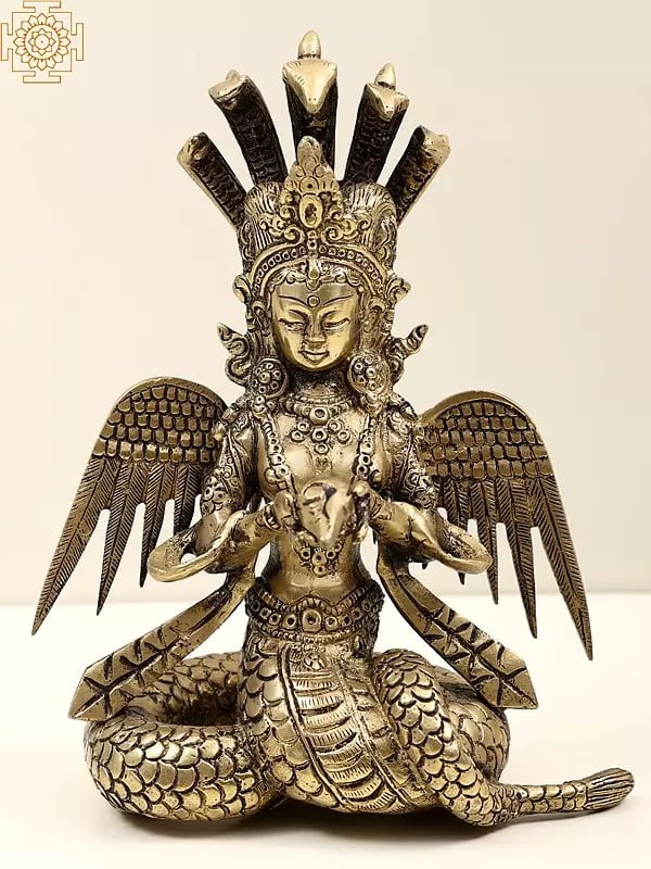 8" Naga Kanya Statue (The Snake Woman) in Brass | Handcrafted in India