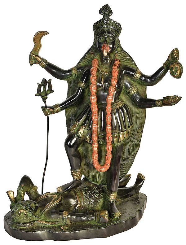 13" Goddess Kali Brass Statue | Handmade | Made in India