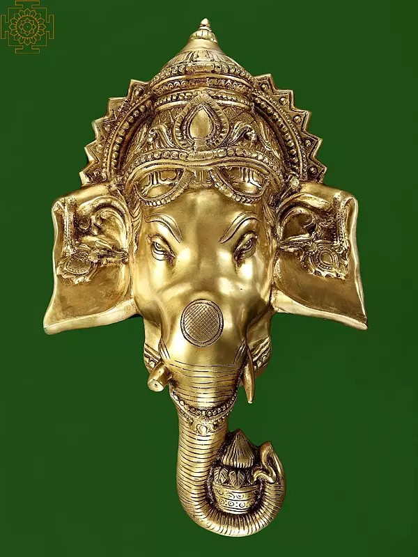 24" Ganesha Wall Hanging Large Mask In Brass