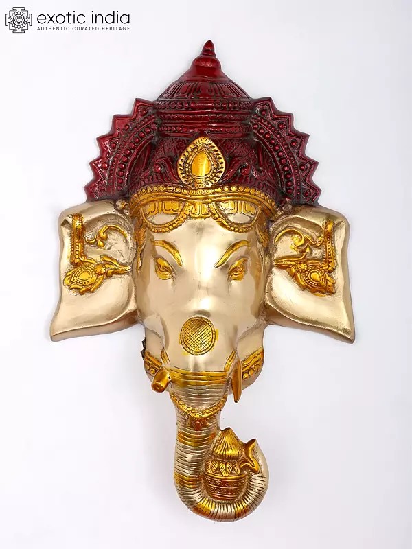 24" Ganesha Wall Hanging Large Mask In Brass