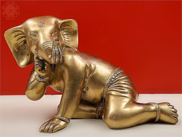 7" Crawling Ganesha Brass Sculpture | Handmade | Made in India