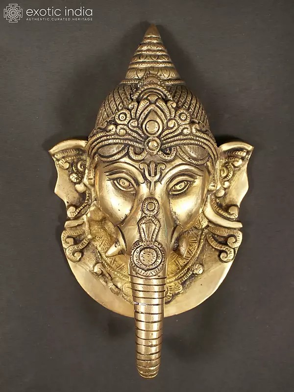 10" Brass Ganesha Face Mask Wall Hanging