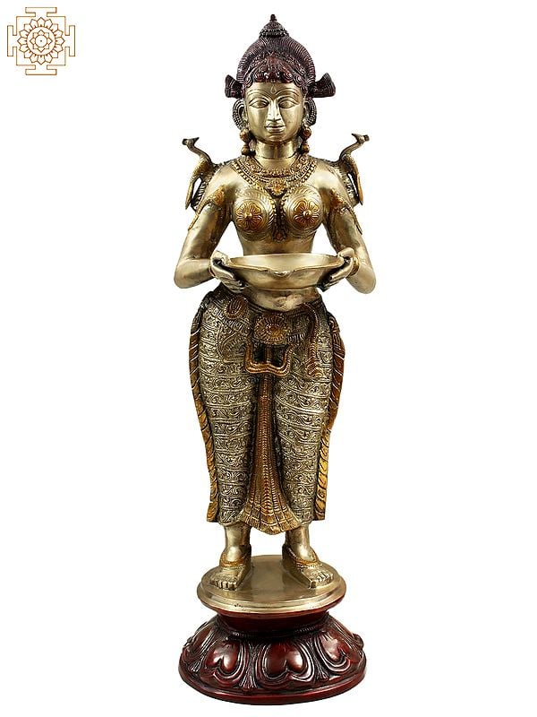 38" Large Size Deep Lakshmi In Brass