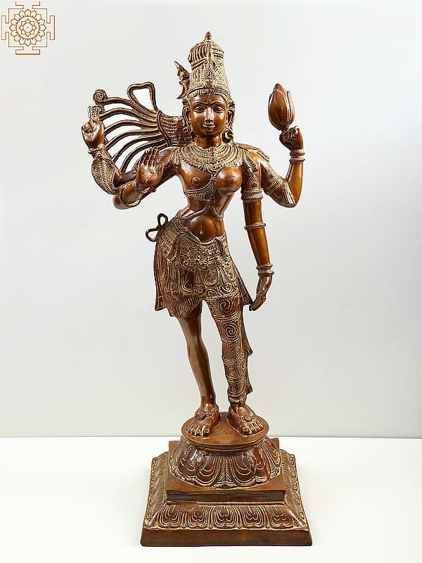 38" Large Size Ardhanarishvara : The Half Male and Half Female Form of Shiva In Brass | Handcrafted In India