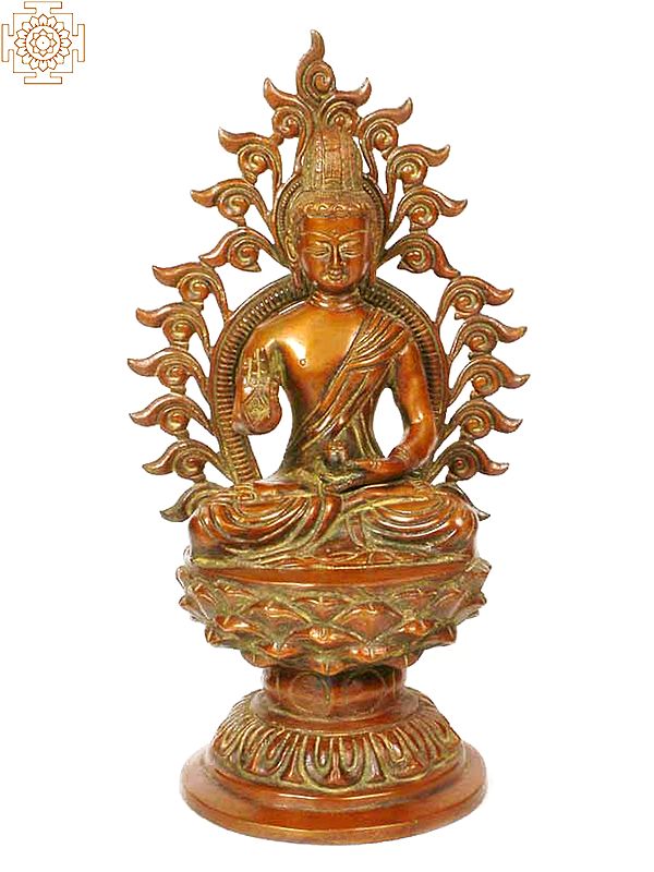 10" The Buddha Blesses Against a Flaming Aureole In Brass | Handmade | Made In India