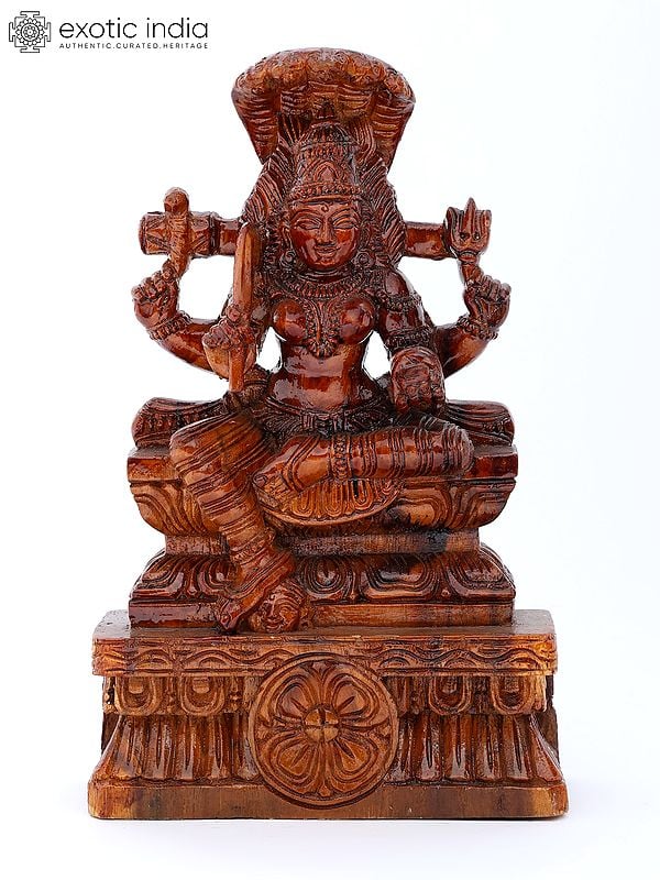 12" Sitting Goddess Mariamman | Wood Carving