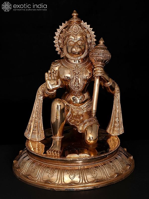 14" Sitting Lord Hanuman in Blessing Gesture | Bronze Statue