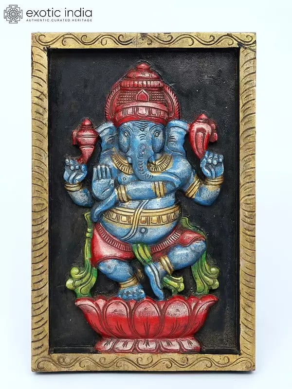 18" Dancing Ganesha Wall Hanging Panel | Wood Carving