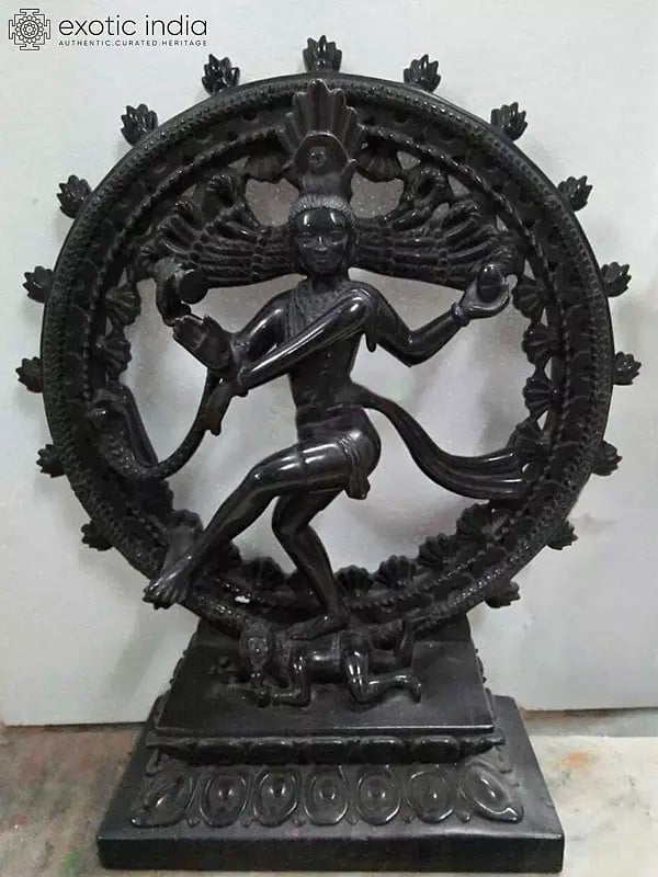 30" Lord Nataraja (Dancing Shiva) In Black Marble Statue | Hand Carved Statue For Temple