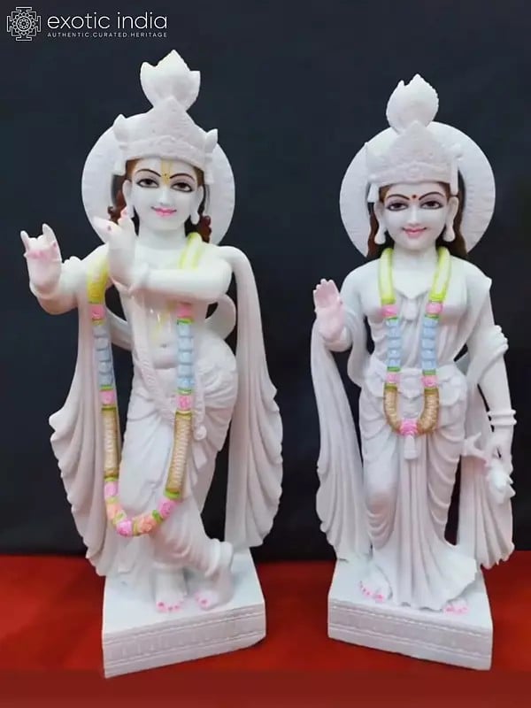 24" Beautiful Pair Of Radha Krishna Vietnam Marble Idol | Statue For Temple