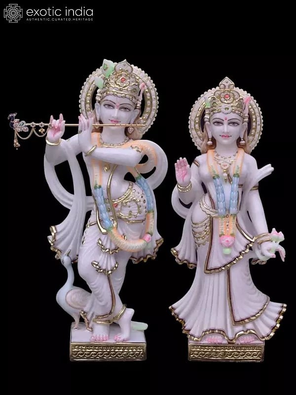 24" Lord Krishna With Radha Vietnam Marble Idol | Statue For Temple