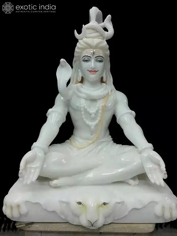 24" Lord Shiva In Dhyan Mudra Vietnam Marble Idol | Statue For Temple