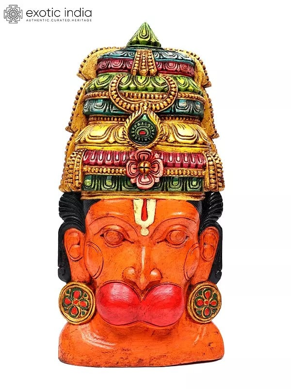 36" Large Colorful Lord Hanuman Head | Wall Hanging | Wood Carving