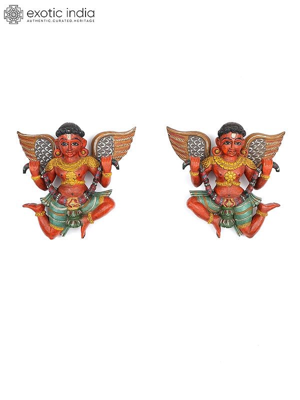 12" Pair of Wall Hanging Gandharvas | Wood Carving