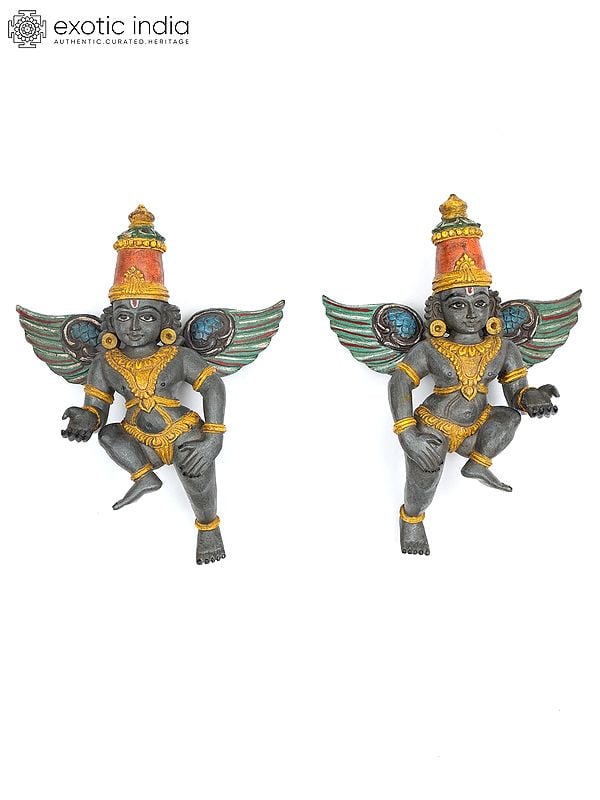 18" Set of Two Wall Hanging Gandharvas | Wood Carving