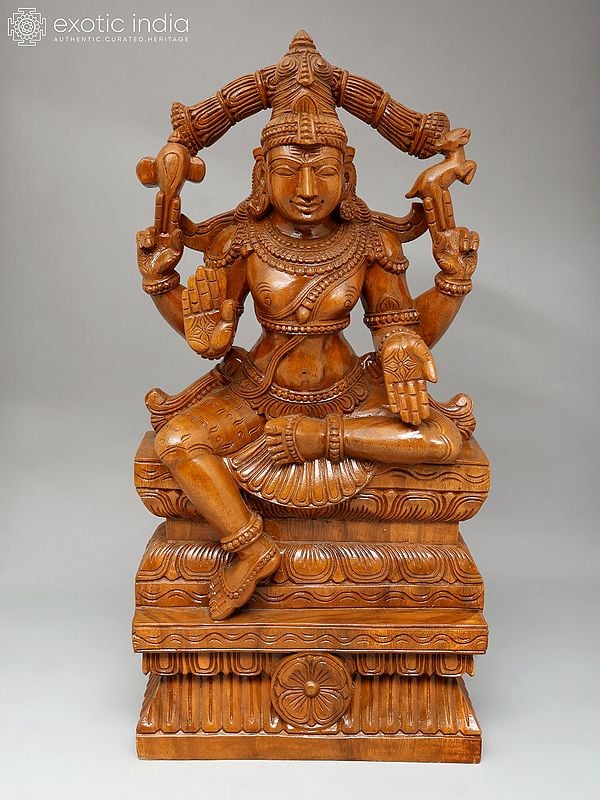 24" Sitting Lord Shiva as Pashupatinath | Wood Carving