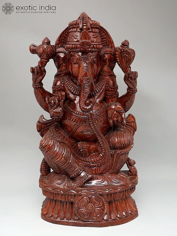 24" Four Armed Lord Ganesha | Wood Carving